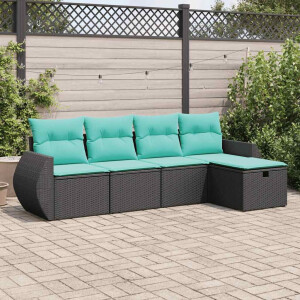 vidaXL 5-delige Loungeset met kussens poly rattan zwart