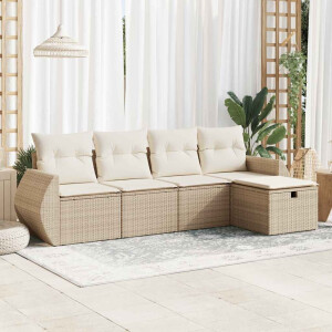 vidaXL 5-delige Loungeset met kussens poly rattan beige