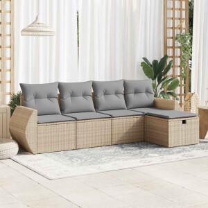 vidaXL 5-delige Loungeset met kussens poly rattan beige