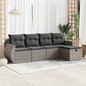 vidaXL 5-delige Loungeset met kussens poly rattan grijs