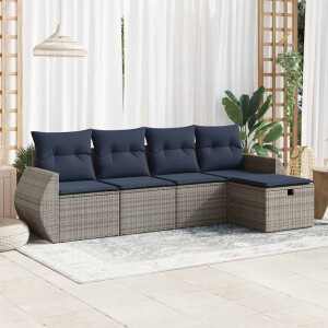 vidaXL 5-delige Loungeset met kussens poly rattan grijs