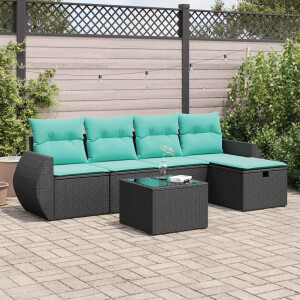 vidaXL 6-delige Loungeset met kussens poly rattan zwart