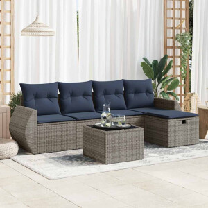 vidaXL 6-delige Loungeset met kussens poly rattan grijs