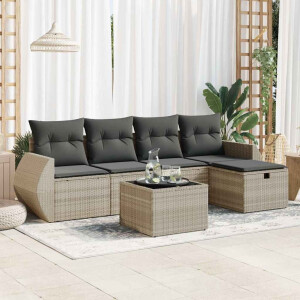 vidaXL 6-delige Loungeset met kussens poly rattan lichtgrijs