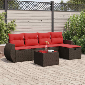 vidaXL 6-delige Loungeset met kussens poly rattan bruin
