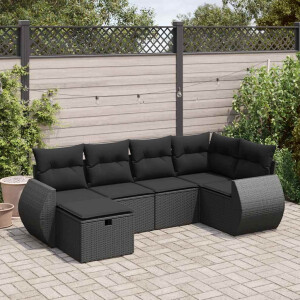 vidaXL 6-delige Loungeset met kussens poly rattan zwart