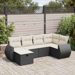 vidaXL 6-delige Loungeset met kussens poly rattan zwart