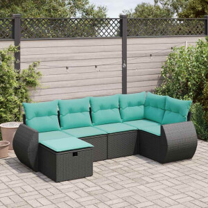 vidaXL 6-delige Loungeset met kussens poly rattan zwart