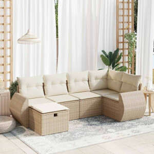 vidaXL 6-delige Loungeset met kussens poly rattan beige