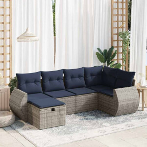 vidaXL 6-delige Loungeset met kussens poly rattan grijs