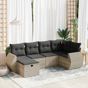 vidaXL 6-delige Loungeset met kussens poly rattan lichtgrijs