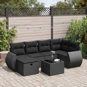 vidaXL 7-delige Loungeset met kussens poly rattan zwart