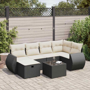 vidaXL 7-delige Loungeset met kussens poly rattan zwart