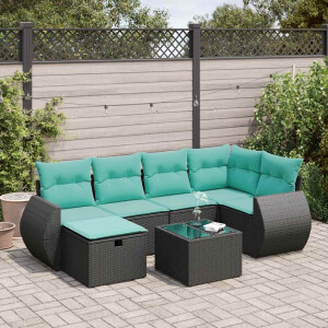 vidaXL 7-delige Loungeset met kussens poly rattan zwart