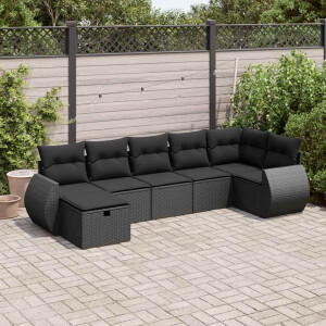 vidaXL 7-delige Loungeset met kussens poly rattan zwart