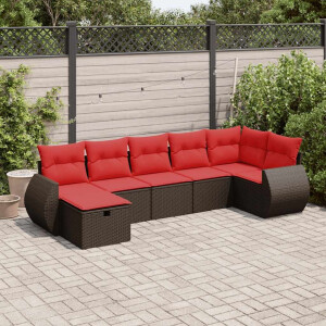 vidaXL 7-delige Loungeset met kussens poly rattan bruin
