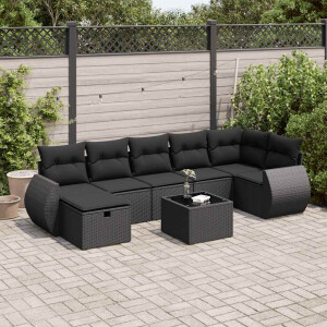 vidaXL 8-delige Loungeset met kussens poly rattan zwart