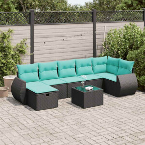 vidaXL 8-delige Loungeset met kussens poly rattan zwart