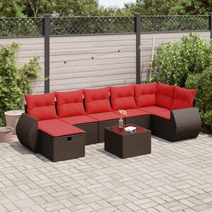 vidaXL 8-delige Loungeset met kussens poly rattan bruin