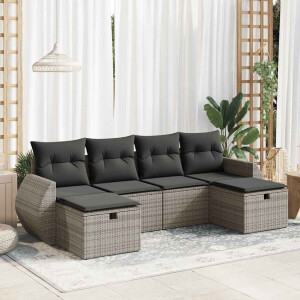 vidaXL 6-delige Loungeset met kussens poly rattan grijs