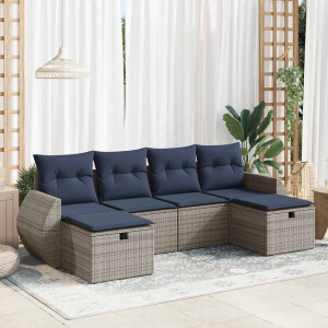 vidaXL 6-delige Loungeset met kussens poly rattan grijs