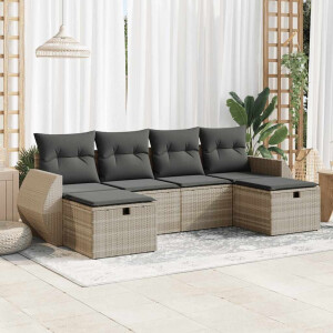 vidaXL 6-delige Loungeset met kussens poly rattan lichtgrijs