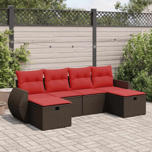 vidaXL 6-delige Loungeset met kussens poly rattan bruin