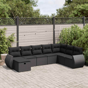 vidaXL 8-delige Loungeset met kussens poly rattan zwart