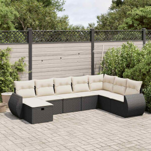 vidaXL 8-delige Loungeset met kussens poly rattan zwart