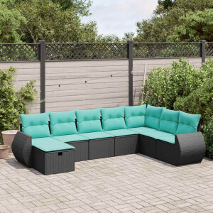 vidaXL 8-delige Loungeset met kussens poly rattan zwart