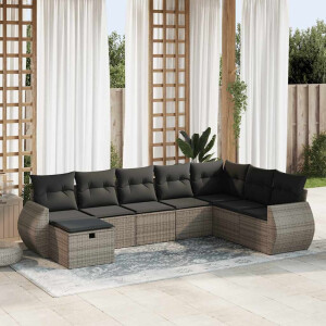 vidaXL 8-delige Loungeset met kussens poly rattan grijs