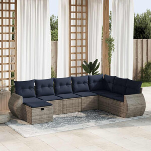 vidaXL 8-delige Loungeset met kussens poly rattan grijs