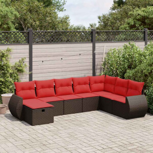 vidaXL 8-delige Loungeset met kussens poly rattan bruin
