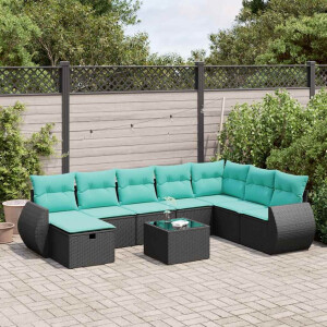 vidaXL 9-delige Loungeset met kussens poly rattan zwart