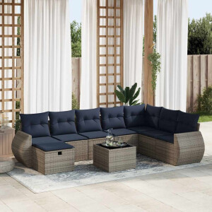 vidaXL 9-delige Loungeset met kussens poly rattan grijs