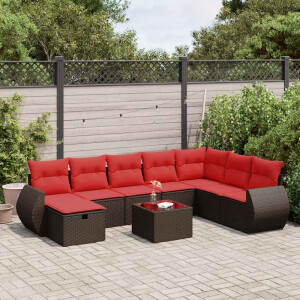 vidaXL 9-delige Loungeset met kussens poly rattan bruin
