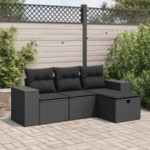 vidaXL 4-delige Loungeset met kussens poly rattan zwart
