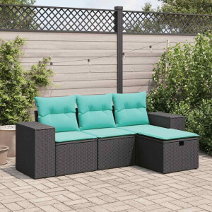 vidaXL 4-delige Loungeset met kussens poly rattan zwart