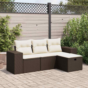 vidaXL 4-delige Loungeset met kussens poly rattan bruin