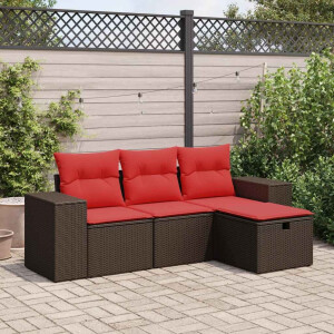 vidaXL 4-delige Loungeset met kussens poly rattan bruin