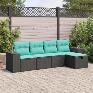vidaXL 5-delige Loungeset met kussens poly rattan zwart