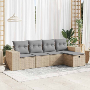 vidaXL 5-delige Loungeset met kussens poly rattan beige