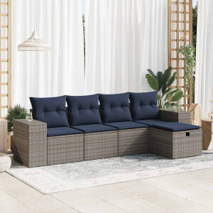 vidaXL 5-delige Loungeset met kussens poly rattan grijs