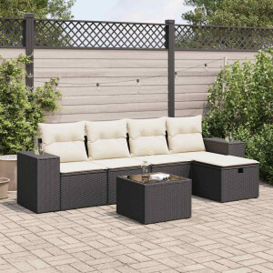 vidaXL 6-delige Loungeset met kussens poly rattan zwart