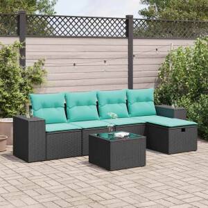 vidaXL 6-delige Loungeset met kussens poly rattan zwart