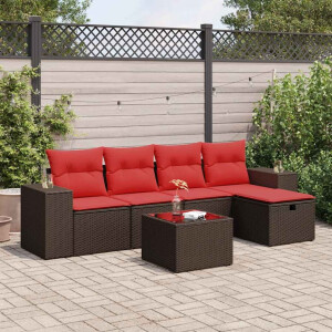 vidaXL 6-delige Loungeset met kussens poly rattan bruin
