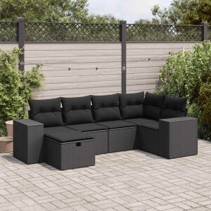 vidaXL 6-delige Loungeset met kussens poly rattan zwart