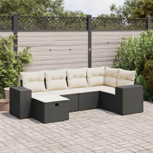 vidaXL 6-delige Loungeset met kussens poly rattan zwart