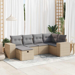 vidaXL 6-delige Loungeset met kussens poly rattan beige