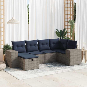 vidaXL 6-delige Loungeset met kussens poly rattan grijs